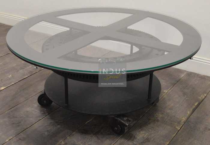 Table basse industrielle verre et métal
