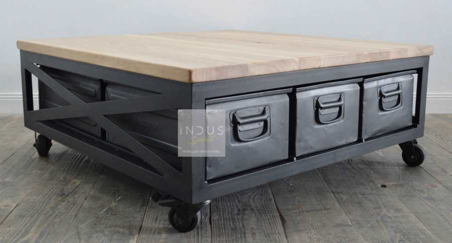 Table basse industrielle avec tiroir