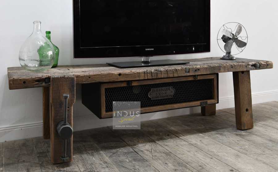 Meuble TV bois et métal industriel