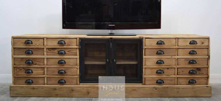 Meuble TV bois et métal avec tiroir