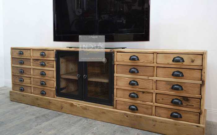 Meuble TV bois et métal avec tiroir