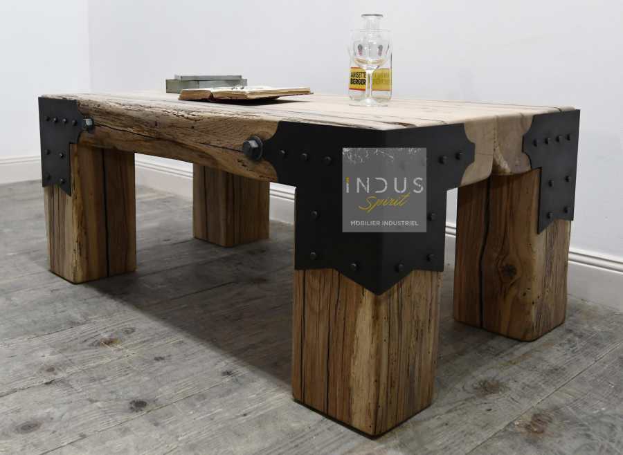 Table basse poutre bois et métal